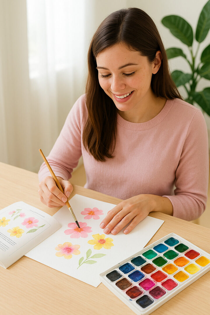 lady painting watercolor flowers
