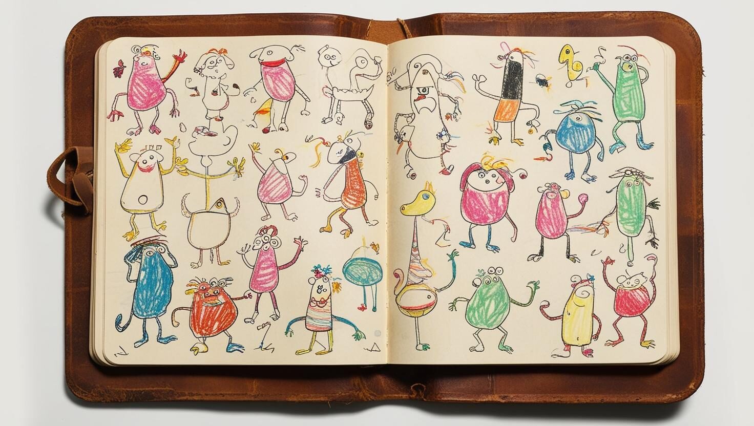 a sketchbook with silly and ugly art and doodles and scribbles ___